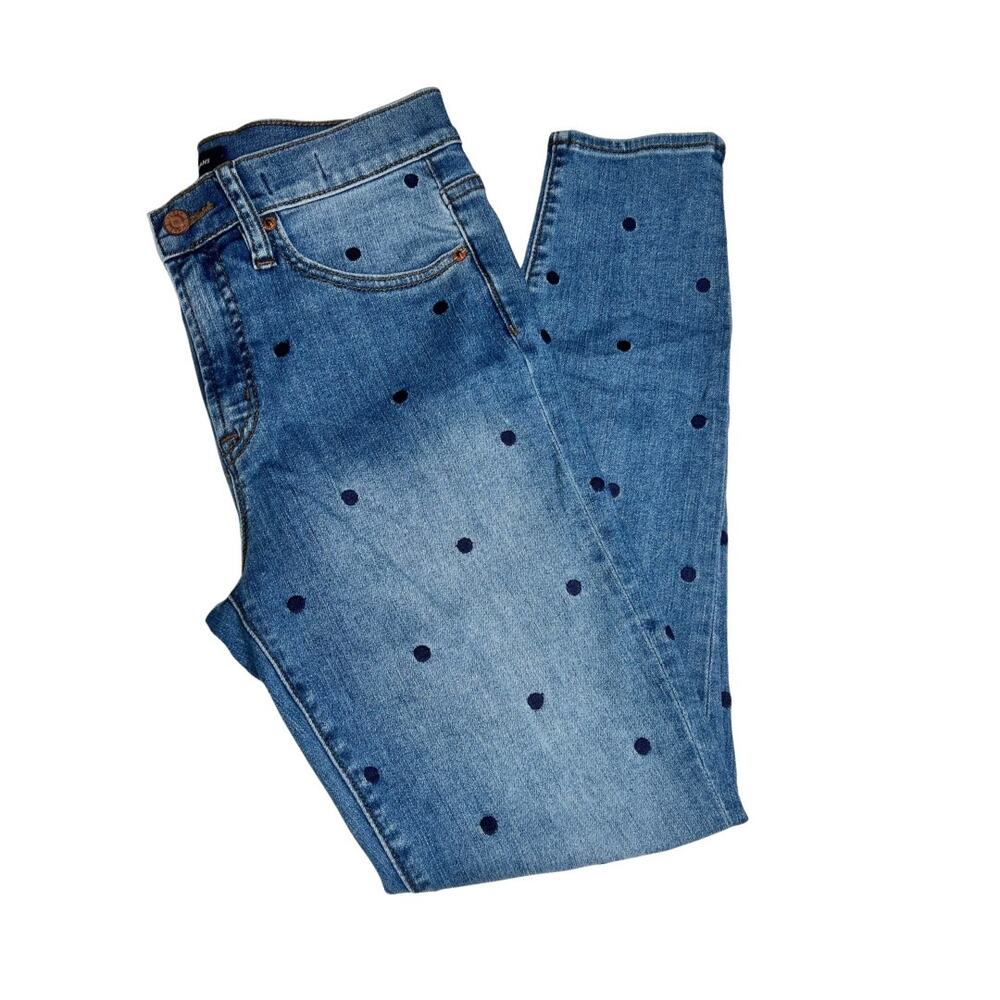 J.Crew High Rise Skinny Jeans 28 Indigo Embroidered Polka Dot Stretch Denim